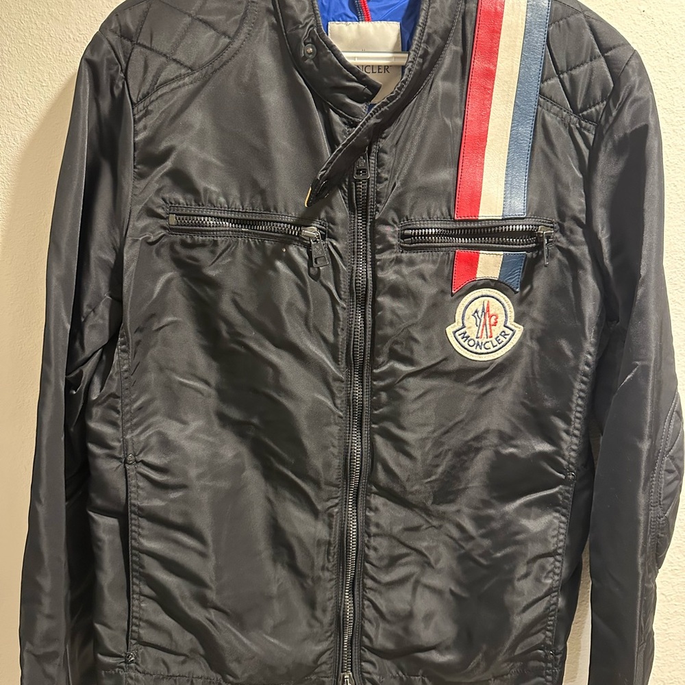 Moncler Black Jacket with Blue and Red Accents